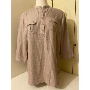 LL Bean Women's Size Large Tencel Tunic Blouse‎ Relaxed Fit Pullover Beige NWT